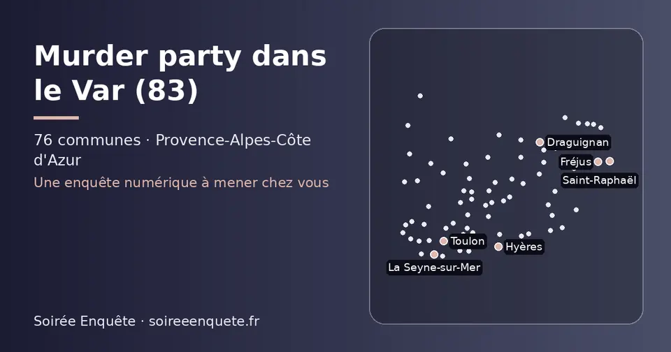 Carte schématique des 76 communes du Var présentées sur ce site