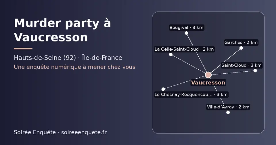 Carte schématique : Vaucresson et les communes voisines présentées sur ce site (Garches, Ville-d’Avray, La Celle-Saint-Cloud, Saint-Cloud, Bougival, Le Chesnay-Rocquencourt)