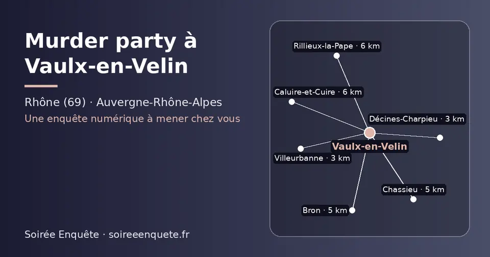 Carte schématique : Vaulx-en-Velin et les communes voisines présentées sur ce site (Décines-Charpieu, Villeurbanne, Bron, Chassieu, Rillieux-la-Pape, Caluire-et-Cuire)