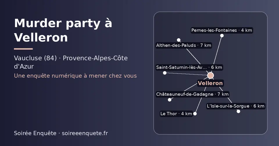 Carte schématique : Velleron et les communes voisines présentées sur ce site (Pernes-les-Fontaines, Le Thor, Saint-Saturnin-lès-Avignon, L’Isle-sur-la-Sorgue, Châteauneuf-de-Gadagne, Althen-des-Paluds)