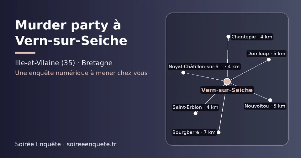 Carte schématique : Vern-sur-Seiche et les communes voisines présentées sur ce site (Noyal-Châtillon-sur-Seiche, Saint-Erblon, Chantepie, Nouvoitou, Domloup, Bourgbarré)