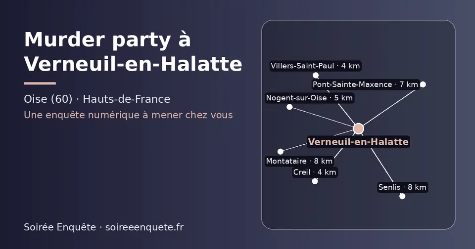 Carte schématique : Verneuil-en-Halatte et les communes voisines présentées sur ce site (Villers-Saint-Paul, Creil, Nogent-sur-Oise, Pont-Sainte-Maxence, Senlis, Montataire)