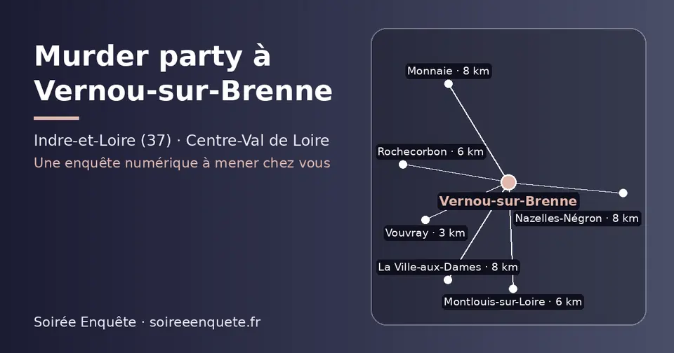 Carte schématique : Vernou-sur-Brenne et les communes voisines présentées sur ce site (Vouvray, Rochecorbon, Montlouis-sur-Loire, La Ville-aux-Dames, Nazelles-Négron, Monnaie)