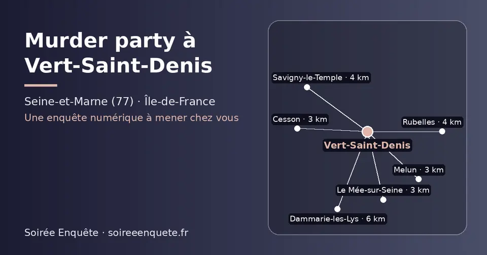 Carte schématique : Vert-Saint-Denis et les communes voisines présentées sur ce site (Cesson, Le Mée-sur-Seine, Melun, Rubelles, Savigny-le-Temple, Dammarie-les-Lys)