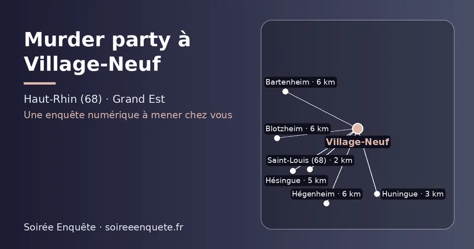 Carte schématique : Village-Neuf et les communes voisines présentées sur ce site (Saint-Louis (68), Huningue, Hésingue, Blotzheim, Bartenheim, Hégenheim)