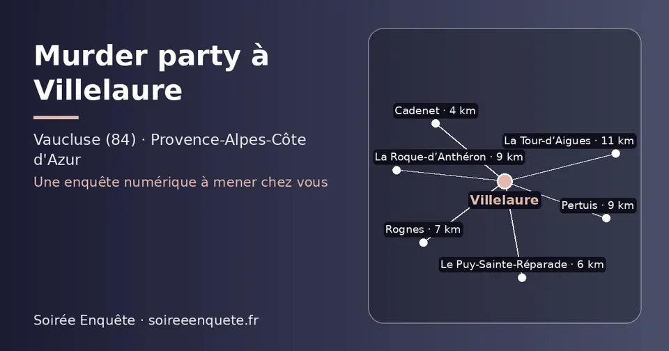 Carte schématique : Villelaure et les communes voisines présentées sur ce site (Cadenet, Le Puy-Sainte-Réparade, Rognes, Pertuis, La Roque-d’Anthéron, La Tour-d’Aigues)