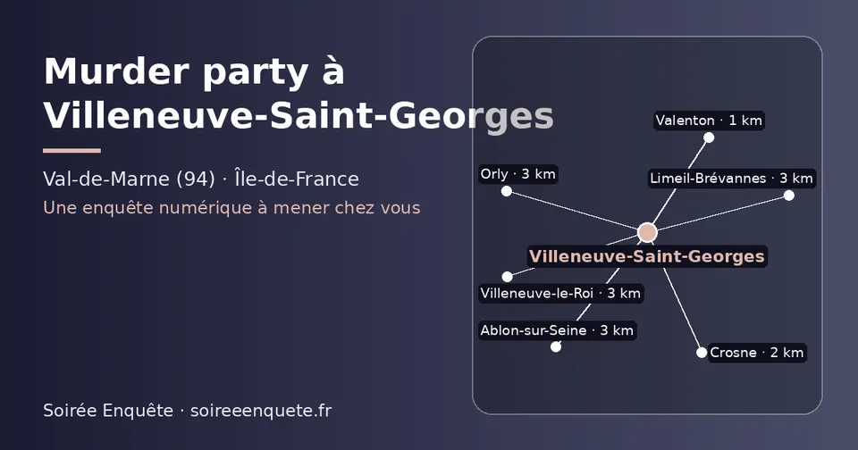 Carte schématique : Villeneuve-Saint-Georges et les communes voisines présentées sur ce site (Valenton, Crosne, Ablon-sur-Seine, Villeneuve-le-Roi, Limeil-Brévannes, Orly)