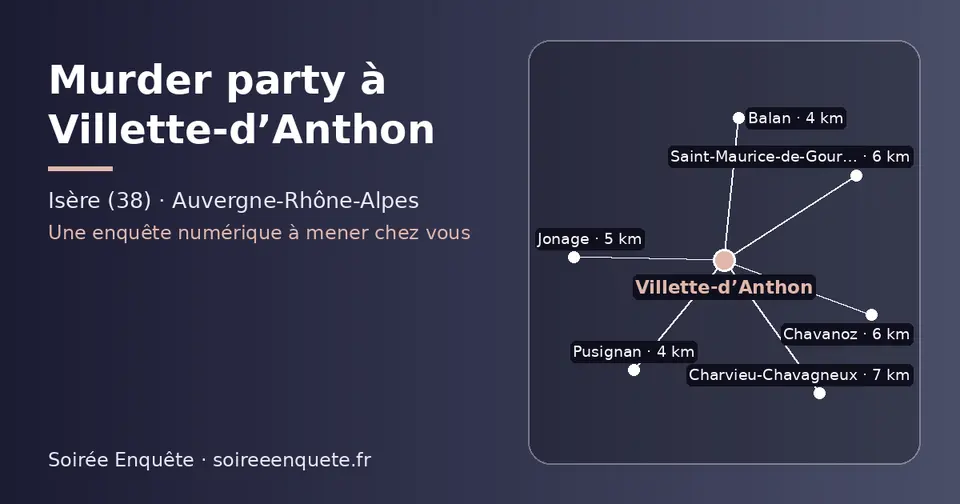 Carte schématique : Villette-d’Anthon et les communes voisines présentées sur ce site (Balan, Pusignan, Jonage, Chavanoz, Saint-Maurice-de-Gourdans, Charvieu-Chavagneux)