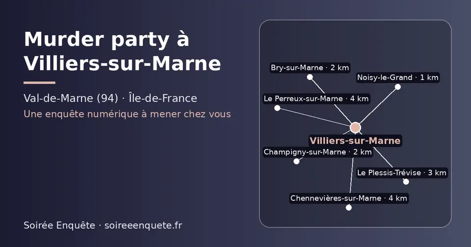 Carte schématique : Villiers-sur-Marne et les communes voisines présentées sur ce site (Noisy-le-Grand, Bry-sur-Marne, Champigny-sur-Marne, Le Plessis-Trévise, Le Perreux-sur-Marne, Chennevières-sur-Marne)