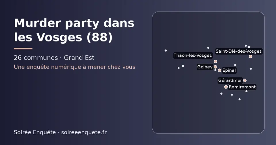 Carte schématique des 26 communes des Vosges présentées sur ce site