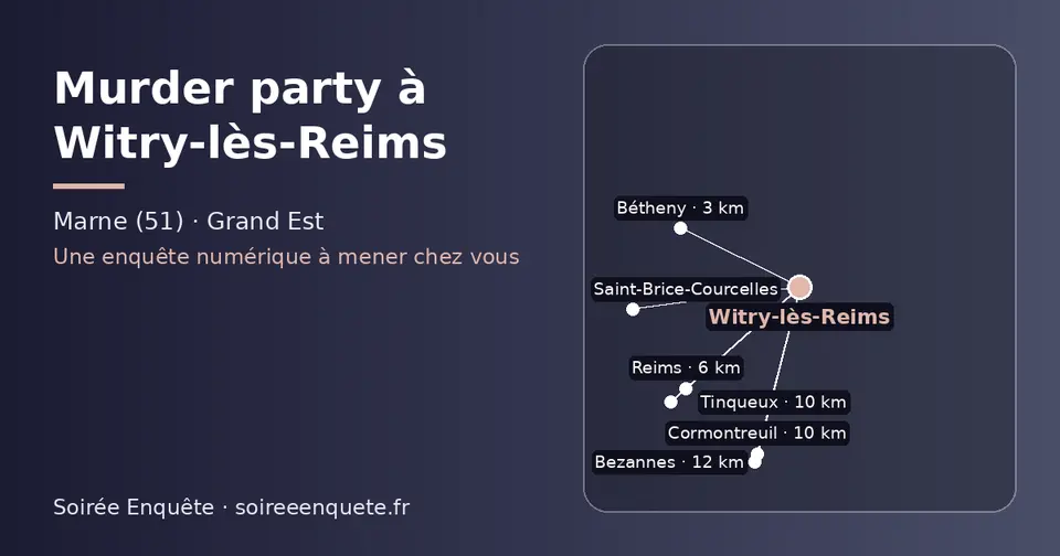 Carte schématique : Witry-lès-Reims et les communes voisines présentées sur ce site (Bétheny, Reims, Saint-Brice-Courcelles, Cormontreuil, Tinqueux, Bezannes)