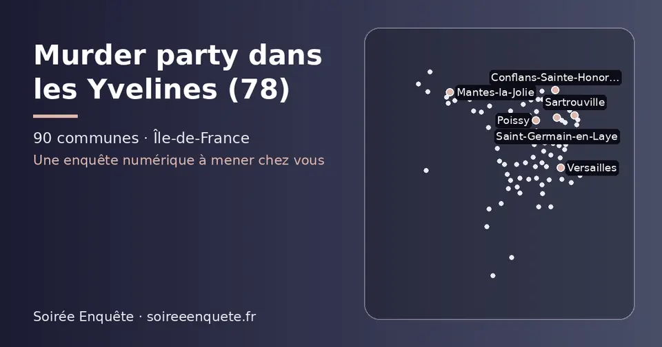 Carte schématique des 90 communes des Yvelines présentées sur ce site